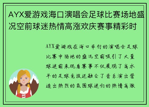 AYX爱游戏海口演唱会足球比赛场地盛况空前球迷热情高涨欢庆赛事精彩时刻